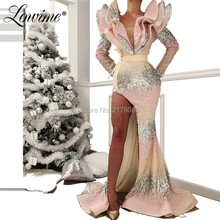 Arabic Dubai  Kaftans Abendkleider Middle East Women Evening Dress Ruched Sequin Mermaid Split Side Party Gowns Prom Dresses New 2024 - buy cheap