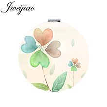 JWEIJIAO Round Folding PU leahter espejo 2019 Lucky Clover photo Beauty Health charm pocket mirror for girls KC227 2024 - buy cheap