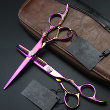 Tesoura de cabelo fio roxo, para cortar cabelos, barbeiro e cabelereiro, profissional, japonês 440c, 6 polegadas 2024 - compre barato