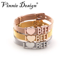 Vinnie Design Jewelry 8mm Stainless Steel Silver Gold Rose Gold Mesh Bracelet with Heart and BFF Letter Charms 2024 - buy cheap