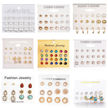 24 pcs/set Heart Flowers Vintage Gold Stud Earrings Set 2019 New Crystal imitation Pearl Earrings for Women Gift on Ear Jewelry 2024 - buy cheap