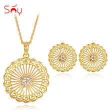 Sunny Jewelry Vintage Round Flower Jewelry Sets For Women Necklace Earrings Pendant For Party Wedding Zircon Jewelry Findings 2024 - buy cheap