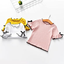 Camiseta informal con volantes para niño niña, ropa de algodón rosa/blanco/amarillo/púrpura, Tops de calidad 2024 - compra barato