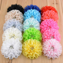 Yundfly 5PCS Chiffon Flower With Crystal Rhinestone Button For Hair Accessories Artificial Fabric Flowers For Infnat Headbands 2024 - buy cheap