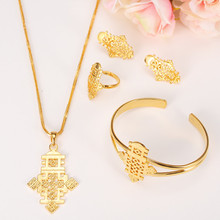 big Ethiopian Cross Jewelry Set Gold Pendant Chain Earrings Ring Bangle Habesha Wedding Eritrea Party Gift bridal wedding set 2024 - buy cheap