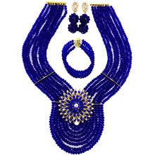 Fashion Royal Blue African Beads Jewelry Set Crystal Nigerian Beaded Wedding Necklace Bracelet Earrings Sets 8WD04 2024 - buy cheap
