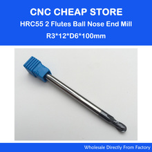 2pc 6mm NANO Coated 2 Two flutes Ball Nose HRC55 R3.0mm extra long length100mm tungsten carbide end mill bit CNC milling cutter 2024 - buy cheap