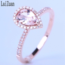 Laizuan anel de noivado feminino, sólido 10k ouro rosê impecável pera 0.54ct de diamantes naturais de morganite, joia fina de casamento para mulheres 2024 - compre barato
