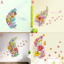 Fantastic Feathers With Birds Butterfly Flower Wall Stickers Home Decoration Kids Room Bedroom Bar Shop Mural Art Diy Pvc Decals 2024 - buy cheap