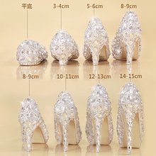 Crystal Shoes Cinderella Women Heels For Evening Party Glittering Round Toe Custom Silver Rhinestone Wedding Pumps Size 9 2024 - buy cheap