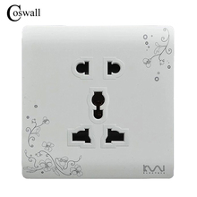 Coswall-tomada elétrica de parede universal com 5 buracos, painel ac 110 ~ 250v, tomada elétrica com padrão artístico, branco 2024 - compre barato