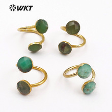 Женское кольцо для коктейлей WT-R318 WKT, регулируемое кольцо круглой формы с золотым покрытием, зеленый граненый камень 2024 - купить недорого