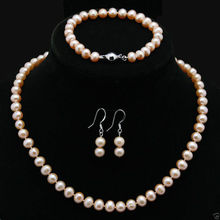 Natural 7-8mm Pink Akoya Cultured Pearl Necklace Bracelet Earrings Jewelry Set 2024 - buy cheap