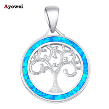 Hot Sell Chirstmas Gift Round Blue Fire Opal Stamped silver plated Fantastic Fashion Jewelry Necklace Pendants for Women OP611A 2024 - buy cheap