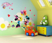 Красочные наклейки на стену с сердцем, цветами, Микки Маусом для детской комнаты, домашний декор, Мультяшные наклейки на стену, плакат «сделай сам», художественная роспись из ПВХ 2024 - купить недорого