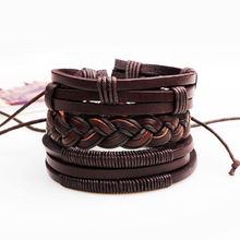 3pcs/set Boho Gypsy Hippie Punk Dark Brown Leather Pattern Knots Charm Layers Stacked Adjustable Bracelets Set for Man Jewelry 2024 - buy cheap