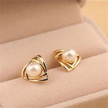 Fashion Triangle Simulated White Pearl Earring Female Hollow Gold Silver Color Stud Earrings For Women Jewelry Accessory 2024 - buy cheap