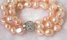 00769 3strads pink baroque pearls bracelet bangle Natural >>free shipping 2024 - buy cheap