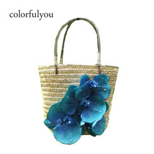 Summer Stylish Handbags Handmade Flower Rhinestone Straw Bag 2021 New Women Rattan Handle Tote Bags Ladies Holiday Beach Bag 2024 - buy cheap