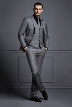Hot Sale Two Buttons Gray Groom Tuxedos Notch Lapel Groomsmen Mens Wedding Prom Suits (Jacket+Pants+Vest+Tie) NO:131 2024 - buy cheap