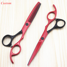 Tesoura de cortar cabelo, tesoura japonesa 440c, 6 polegadas, vermelha e preta, para barbeiro, cabelereiro e barbeiro 2024 - compre barato