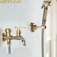 Wall Mounted Antique Brass Bidet Faucets Bathroom Shower Toilet Washing Machine Faucet Cold Water With Hand Shower Bracket Y5195 2024 - buy cheap