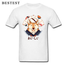 Camiseta de estilo japonés para hombre, camisa con estampado de Chef, perro, Sushi, Akita, Harajuku, blanca, de algodón, 3XL 2024 - compra barato