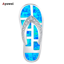Ayowei Popular Flip flops Design Blue Fire Opal 925 Silver Zircon Fashion Jewelry Necklace Pendants for Women OPS686A 2024 - buy cheap