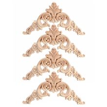 Quality 4pcs Rubber Wood Oak Carved Corner Onlay Applique Furniture Home Door Floral Wood Carved Corner Woodcarving Decal DIY 2024 - buy cheap