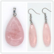 Kraft-beads Silver Plated Natural Rose Pink Quartz Pendant Water Drop Earrings For Anniversary Jewelry Sets 2024 - buy cheap