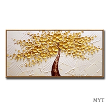 Handmade Large New Modern Golden Tree Canvas Art Oil Painting Knife Paintings Wall Art Picture For Home Living Room Hotel Decor 2024 - buy cheap