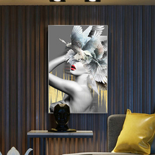 Sexy Nude Girl Sexy lips With pigeon feather Wall Art Canvas Painting For Living Room Decoration HD Prints Poster Modern Picture 2024 - buy cheap