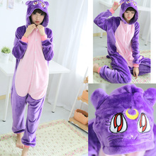 Kigurumi Purple Cat Homewear Cute Long Sleeve Hooded Onesie Flannel Warm Overall Kigurumi for Adults Lovely  Cat Animal Pajamas 2024 - compre barato