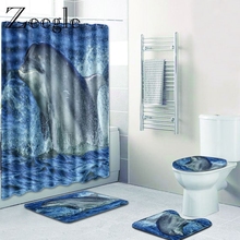 Zeegle 3D Printed Bath Mat Pedestal Rug with Shower Curtain 180x180cm Toilet Lid Cover Mat Memory Foam Absorbent Bathroom Carpet 2024 - buy cheap