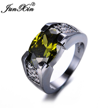 JUNXIN-anillo ovalado de peridoto para hombre, joyería Vintage de oro negro, para boda, 2017 2024 - compra barato