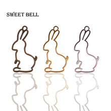 Sweet Bell 30pcs 23*44mm Three color Alloy Hollow rabbit charm Pendant Jewelry Making glue blank pendant tray bezel charms 2024 - buy cheap