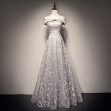 Banquete vestidos de noite 2019 novo nobre elegante prata vestidos de baile uma linha sexy fora do ombro lantejoulas bordado renda na net 2024 - compre barato