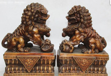 13" Chinese Bronze Gilt Foo Fu Dog Guardion Lion Lions Play Ball Statue Pair 2024 - buy cheap
