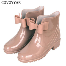 COVOYYAR Short Women Rain Boots Platform Rubber Ankle Boots Bow Slip on Rainboots Waterproof Woman Shoes Big Size 43   WBS771 2024 - buy cheap