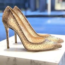 New Summer Stiletto High Heels Pumps Rhinestone Bling Wedding Shoes  Chic Nude Sequin Mesh Pointed Toe Luxury Women 2024 - buy cheap