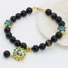 Pulseiras de joias de 8 polegadas b2729, estilos boêmicos de cor preta e onix, em formato de carneiro 2024 - compre barato