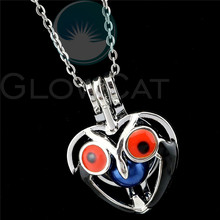 Funny Heart Owl Beads Cage Pendant Perfume Diffuser Pearl Cage Colors Enamel Locket Necklace R-K1131 2024 - buy cheap