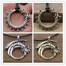 Viking Rune Dragon Amulet pendant Necklace winged dragon on moon pendant medieval symbolic necklace dragon jewelry Talisman char 2024 - buy cheap