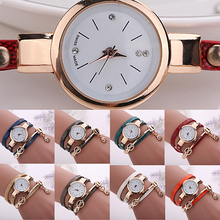 Luxury Brand  Women Long Slim Faux Leather Strap Round Analog Crystal Dial Quartz Wrist Watch 75H3 2024 - buy cheap