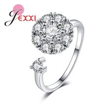 Sparklong anel de prata esterlina 925, flores de luxo, cristal radiante, anéis de promessa para casamento, para mulheres, aliança de noivado ajustável 2024 - compre barato