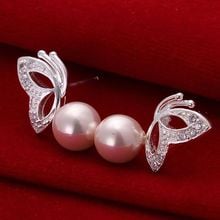 summer style fine silver plated earrings 925-sterling-silver jewelry pearl butterfly stud Earrings for women SE017 2024 - buy cheap