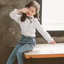 Girls Blouses Back To School Clothing Spring Autumn Teenage White Shirts Long Sleeve Blouses For Girls Bowtie Kids Tops 4-14Y 2024 - buy cheap