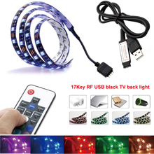 TV back light Black pcb 0.5m-2m/pc 5V USB 5050 LED strip Flexible RGB Color Changing light 16 color IP65+17key RF controller 2024 - buy cheap