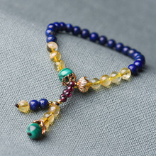 Boeycjr natural azul & amarelo pedra contas pulseiras & pulseiras joias artesanais bracelete elástico étnico para presente para mulheres 2024 - compre barato