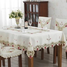 New Design Elegant Polyester Embroidery Tablecloth Embroidered Floral Cutwork Round Table Cloth Dust Covers with Lace Edge Beige 2024 - buy cheap